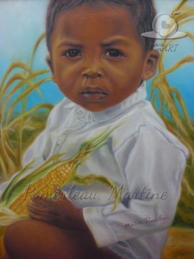 Portrait garçon africain avec fond champ de blé dinde séché.