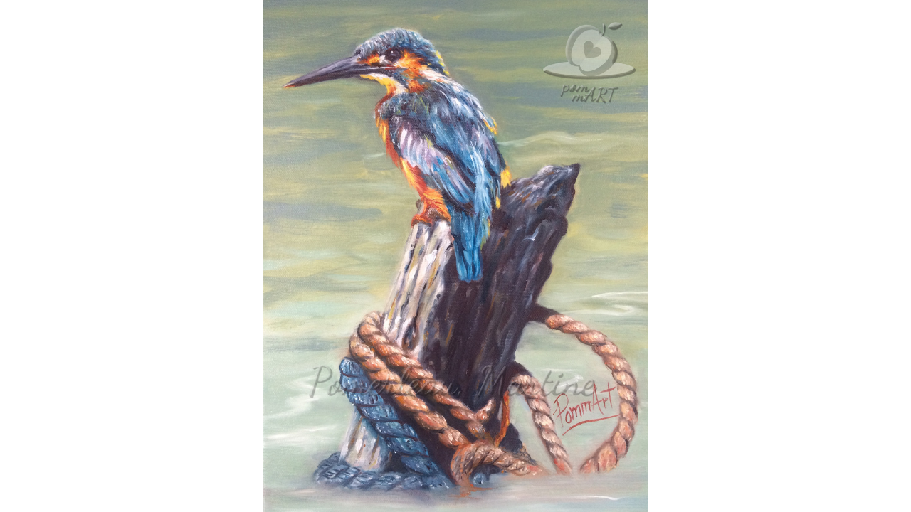 Oeuvre peinture à l'huile oiseau le pêcheur par PommArt