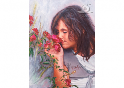 oeuvre peinture enfant sentant des roses Les Roses de Mamie par PommArt
