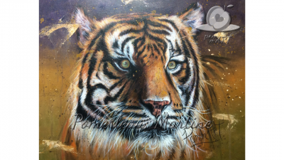 Oeuvre peinture à l'huile d'un tigre du Bengale par PommArt