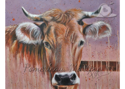 Peinture à l'huile d'une vache : Vachement tendre par PommArt