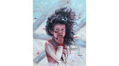 peinture à l'huile jeune fille sur la plage