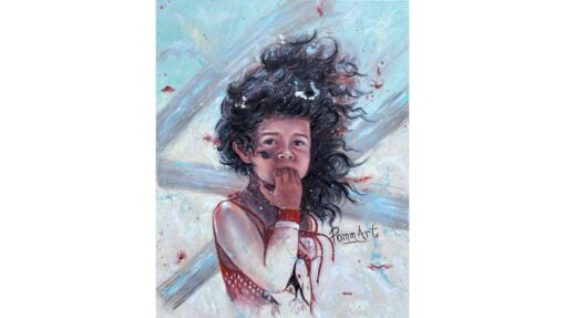 peinture à l'huile jeune fille sur la plage